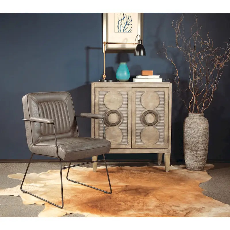 White / Sand / Navy / Black / Charcoal Faux Leather Accent Chair with Sled Base & Padded Arms – 1 Person