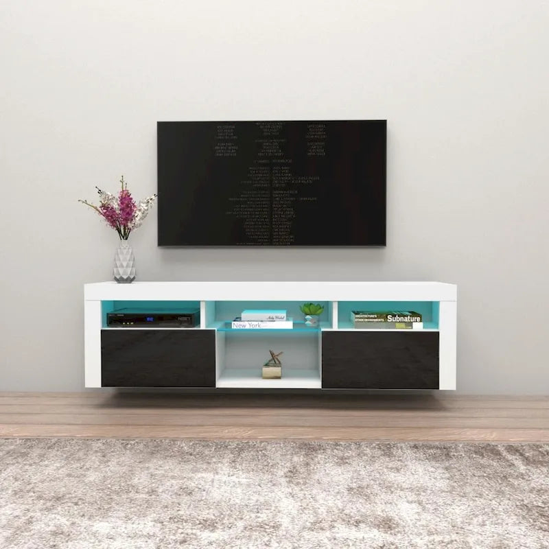 White / Black / Gray High-Gloss Wall-Mounted Floating TV Stand with 16-Color LED – Fits up to 70 in. TV
