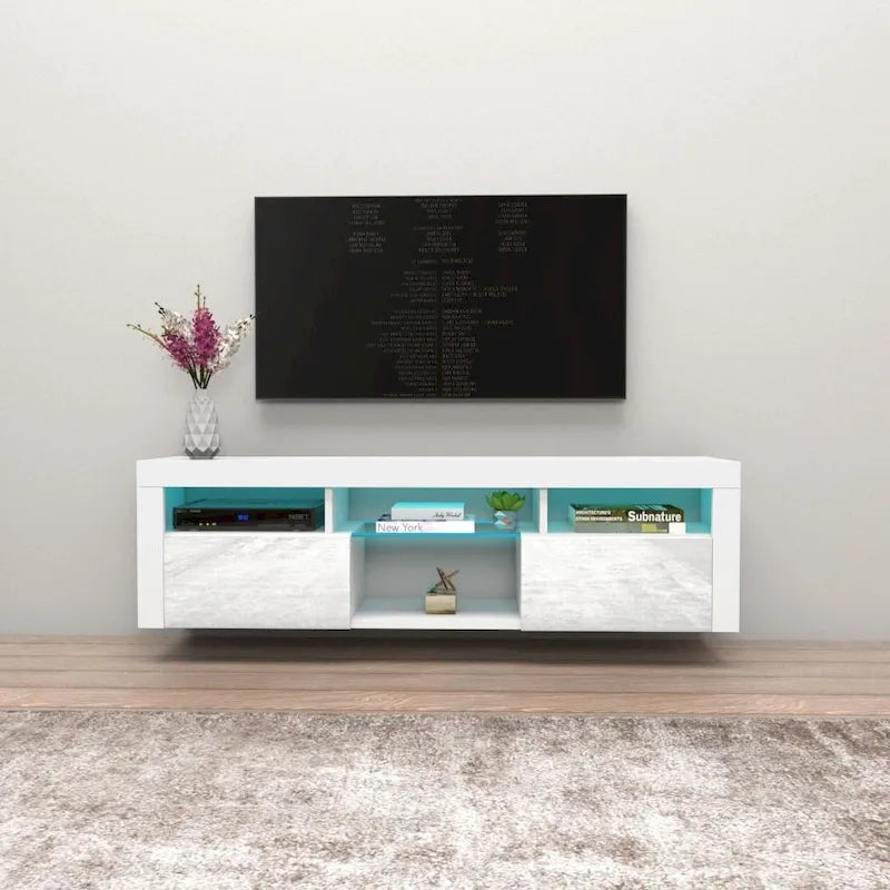 White / Black / Gray High-Gloss Wall-Mounted Floating TV Stand with 16-Color LED – Fits up to 70 in. TV