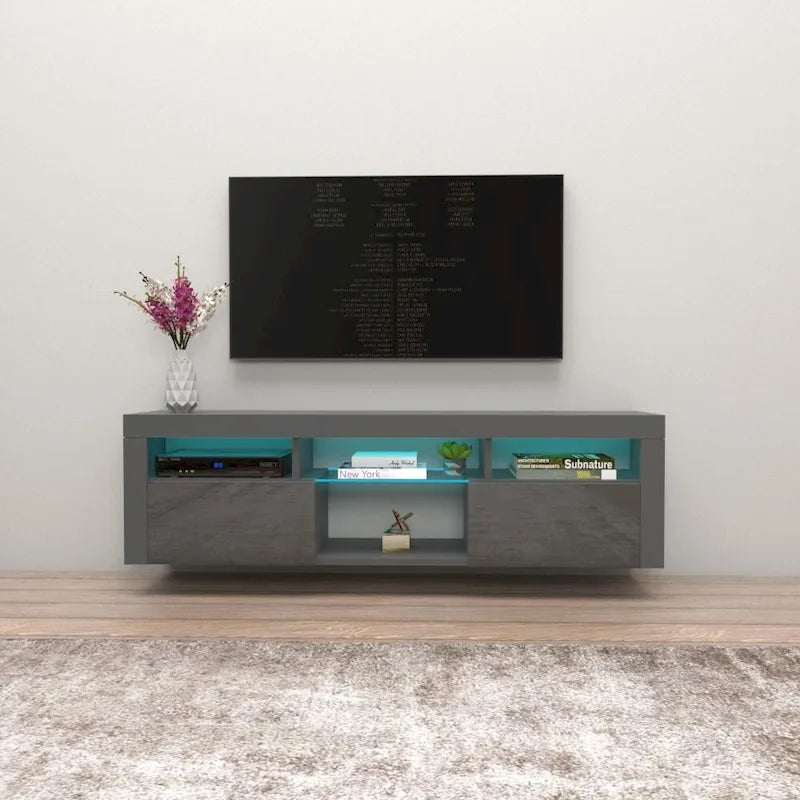 White / Black / Gray High-Gloss Wall-Mounted Floating TV Stand with 16-Color LED – Fits up to 70 in. TV