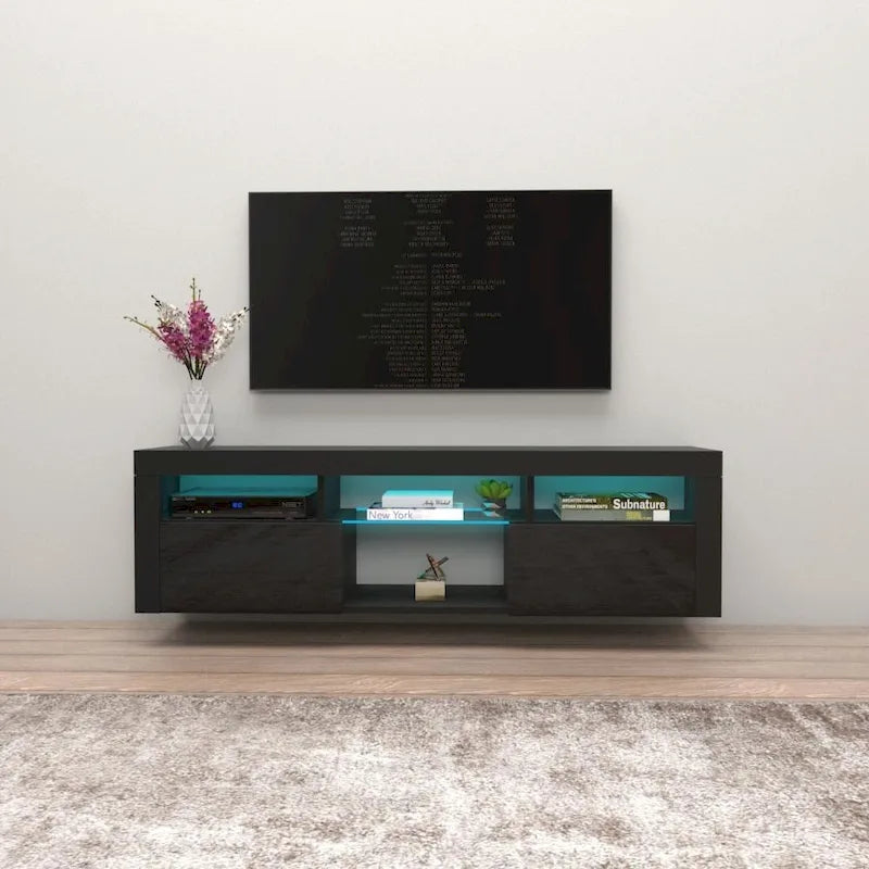 Bari 160 Wall Mounted Floating 63  TV Stand with 16 Color LEDs