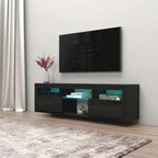White / Black / Gray High-Gloss Wall-Mounted Floating TV Stand with 16-Color LED – Fits up to 70 in. TV