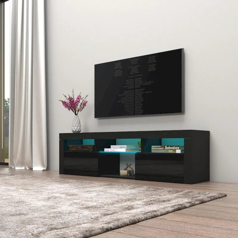 White / Black / Gray High-Gloss Wall-Mounted Floating TV Stand with 16-Color LED – Fits up to 70 in. TV