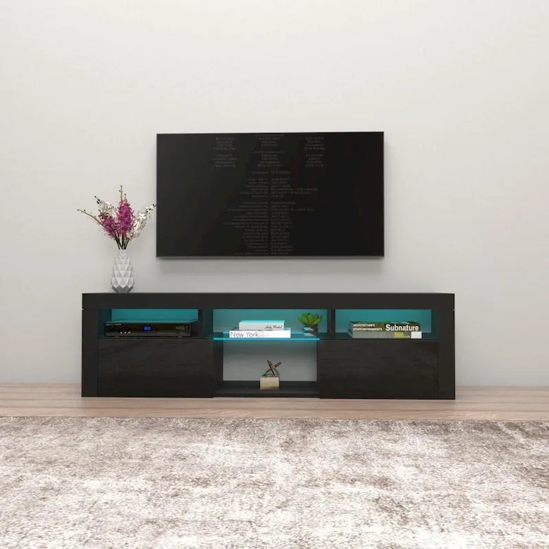White / Black / Gray High-Gloss Wall-Mounted Floating TV Stand with 16-Color LED – Fits up to 70 in. TV