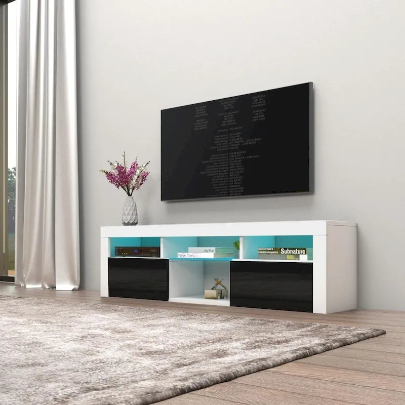 White / Black / Gray High-Gloss Wall-Mounted Floating TV Stand with 16-Color LED – Fits up to 70 in. TV