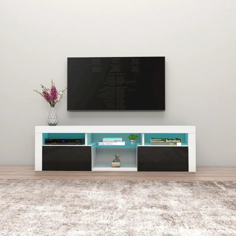 White / Black / Gray High-Gloss Wall-Mounted Floating TV Stand with 16-Color LED – Fits up to 70 in. TV