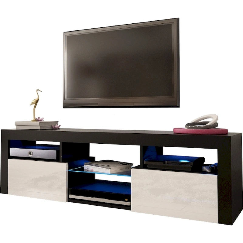 White / Black / Gray High-Gloss Wall-Mounted Floating TV Stand with 16-Color LED – Fits up to 70 in. TV