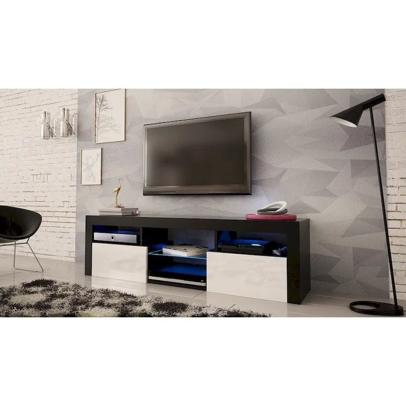 White / Black / Gray High-Gloss Wall-Mounted Floating TV Stand with 16-Color LED – Fits up to 70 in. TV
