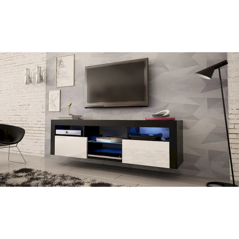 White / Black / Gray High-Gloss Wall-Mounted Floating TV Stand with 16-Color LED – Fits up to 70 in. TV