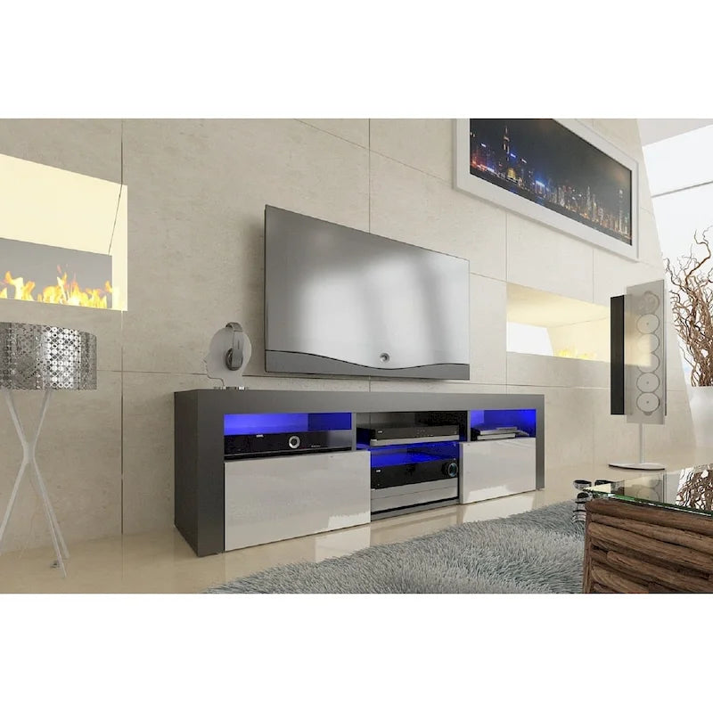 White / Black / Gray High-Gloss Wall-Mounted Floating TV Stand with 16-Color LED – Fits up to 70 in. TV
