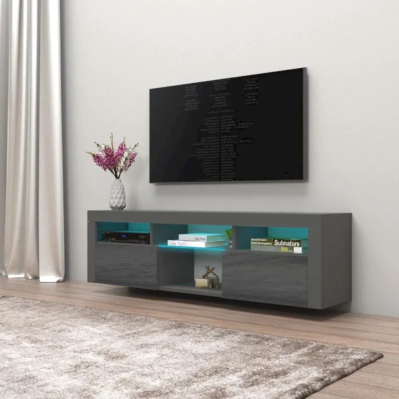 White / Black / Gray High-Gloss Wall-Mounted Floating TV Stand with 16-Color LED – Fits up to 70 in. TV