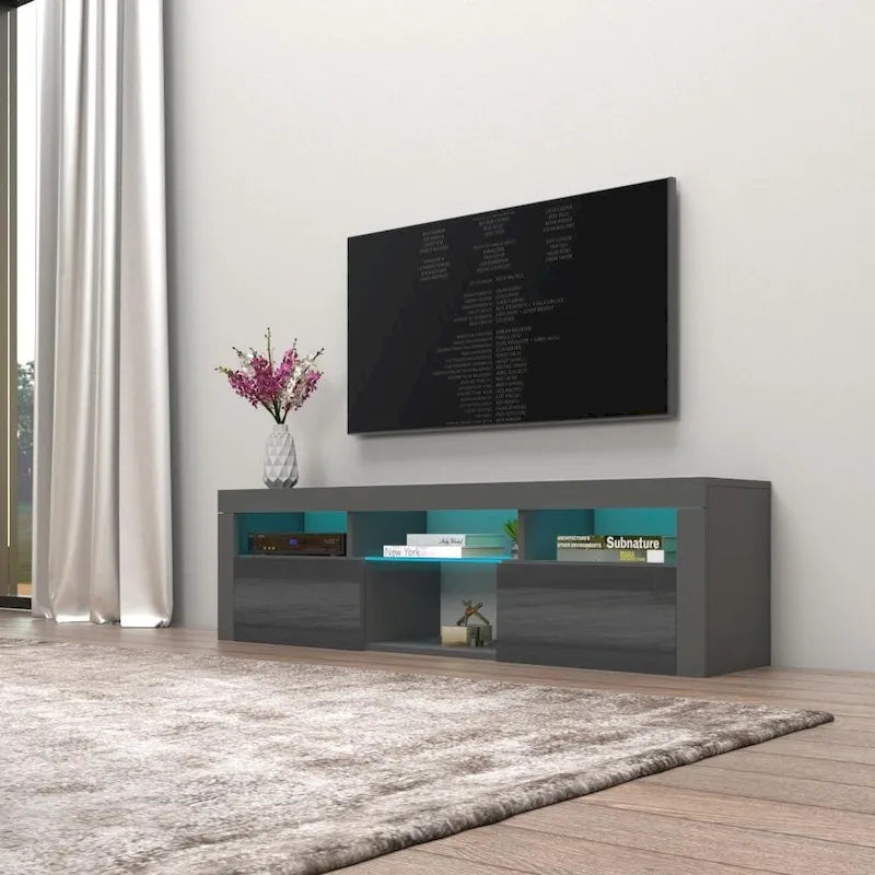 White / Black / Gray High-Gloss Wall-Mounted Floating TV Stand with 16-Color LED – Fits up to 70 in. TV