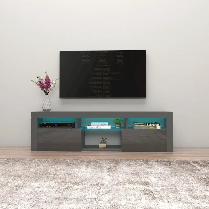 White / Black / Gray High-Gloss Wall-Mounted Floating TV Stand with 16-Color LED – Fits up to 70 in. TV