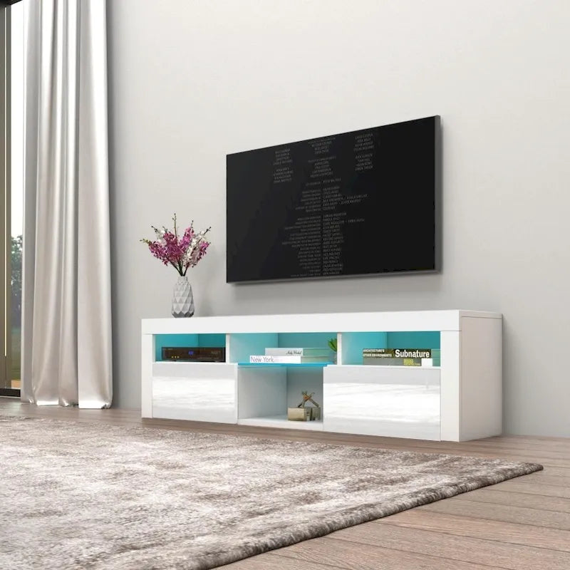 White / Black / Gray High-Gloss Wall-Mounted Floating TV Stand with 16-Color LED – Fits up to 70 in. TV