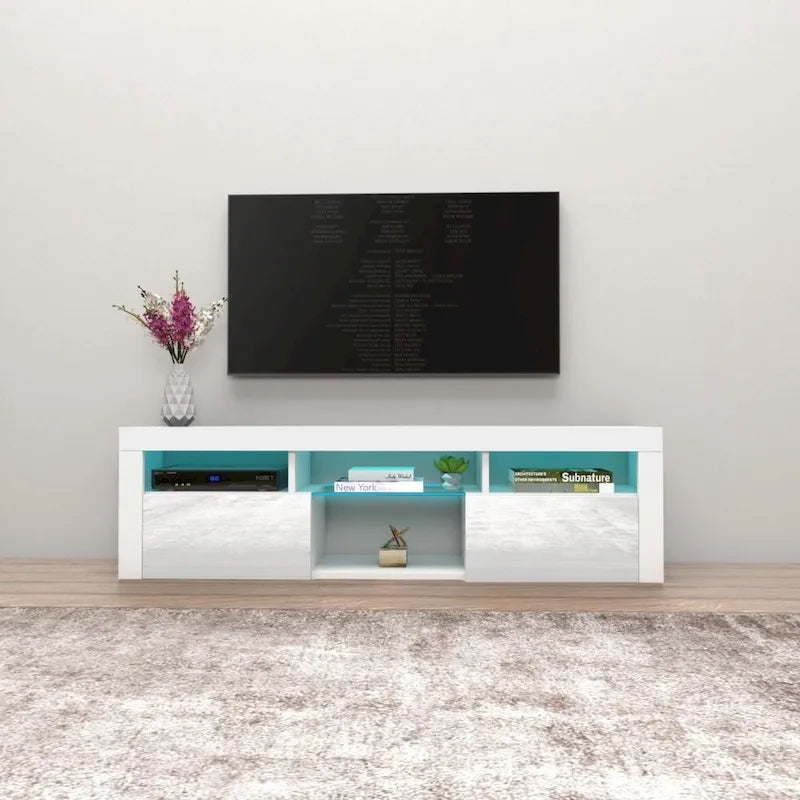 White / Black / Gray High-Gloss Wall-Mounted Floating TV Stand with 16-Color LED – Fits up to 70 in. TV