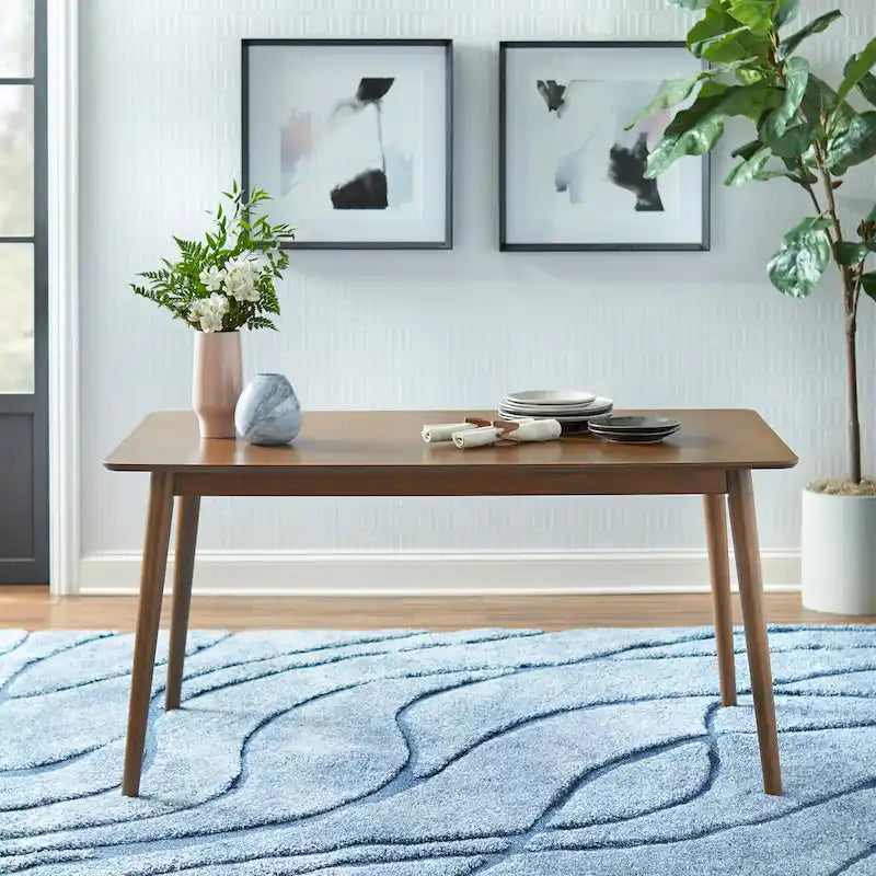 Walnut / Grey / Black Mid-Century Rectangular Dining Table with Tapered Legs – 6 Person