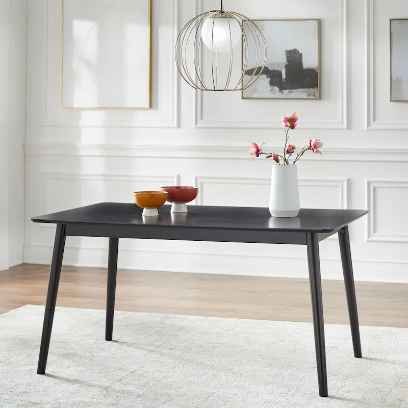 Walnut / Grey / Black Mid-Century Rectangular Dining Table with Tapered Legs – 6 Person