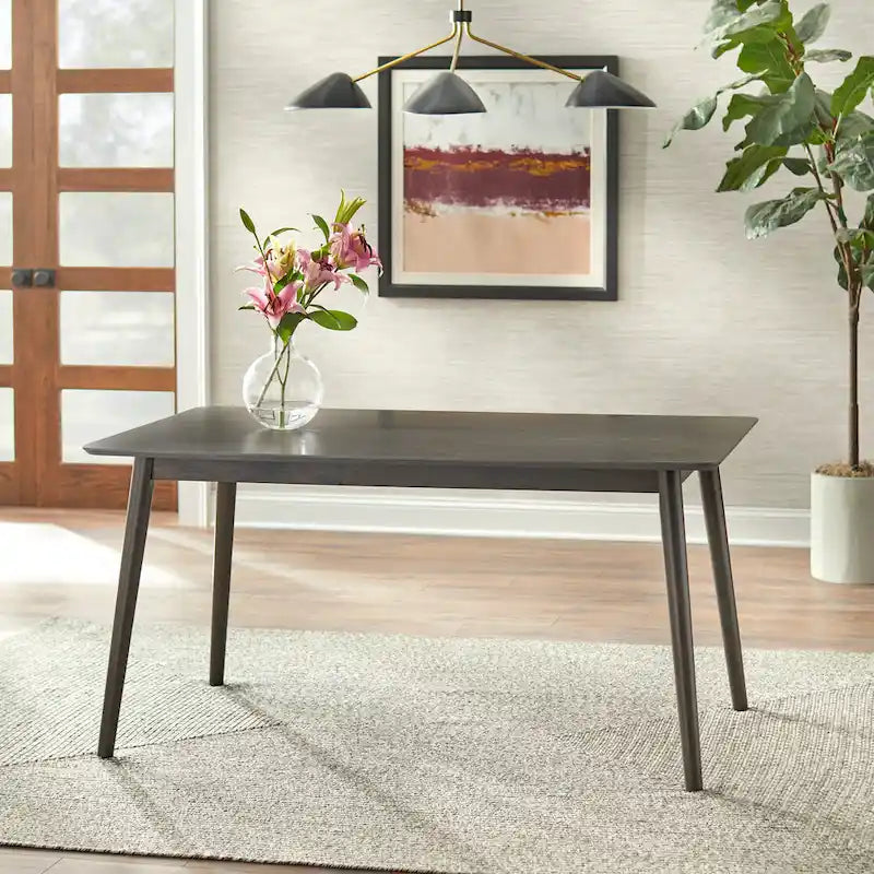 Walnut / Grey / Black Mid-Century Rectangular Dining Table with Tapered Legs – 6 Person