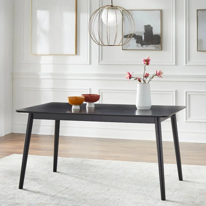 Walnut / Grey / Black Mid-Century Rectangular Dining Table with Tapered Legs – 6 Person
