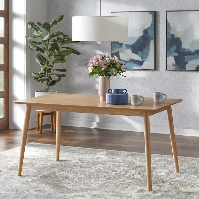 Walnut / Grey / Black Mid-Century Rectangular Dining Table with Tapered Legs – 6 Person