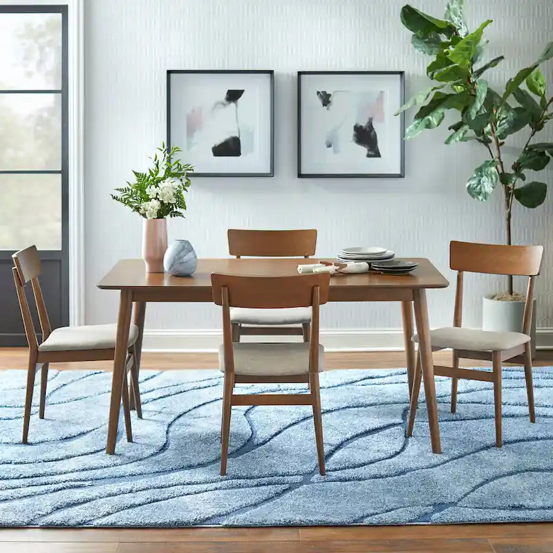 Walnut / Grey / Black Mid-Century Rectangular Dining Table with Tapered Legs – 6 Person