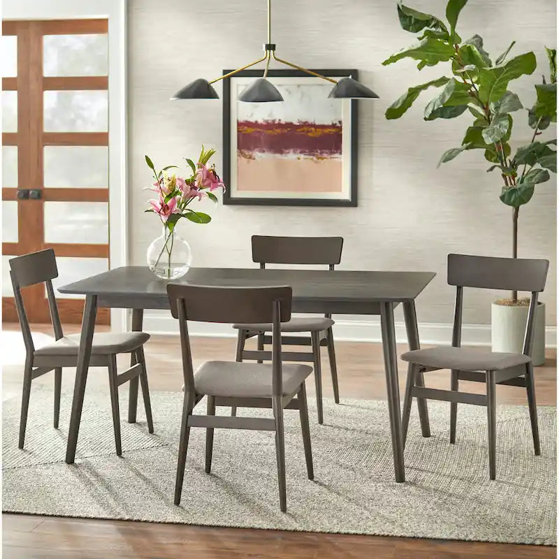 Walnut / Grey / Black Mid-Century Rectangular Dining Table with Tapered Legs – 6 Person