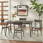 Walnut / Grey / Black Mid-Century Rectangular Dining Table with Tapered Legs – 6 Person