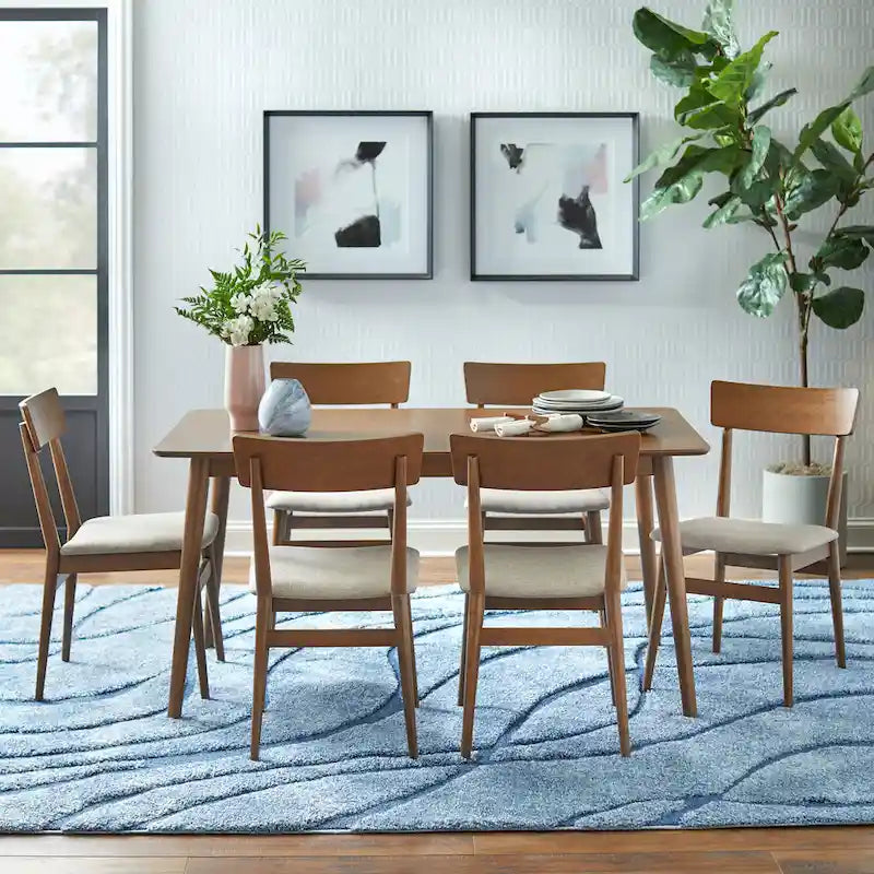 Walnut / Grey / Black Mid-Century Rectangular Dining Table with Tapered Legs – 6 Person