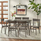 Walnut / Grey / Black Mid-Century Rectangular Dining Table with Tapered Legs – 6 Person