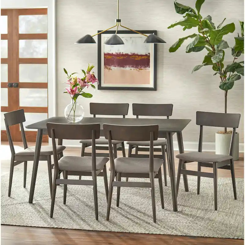 Walnut / Grey / Black Mid-Century Rectangular Dining Table with Tapered Legs – 6 Person