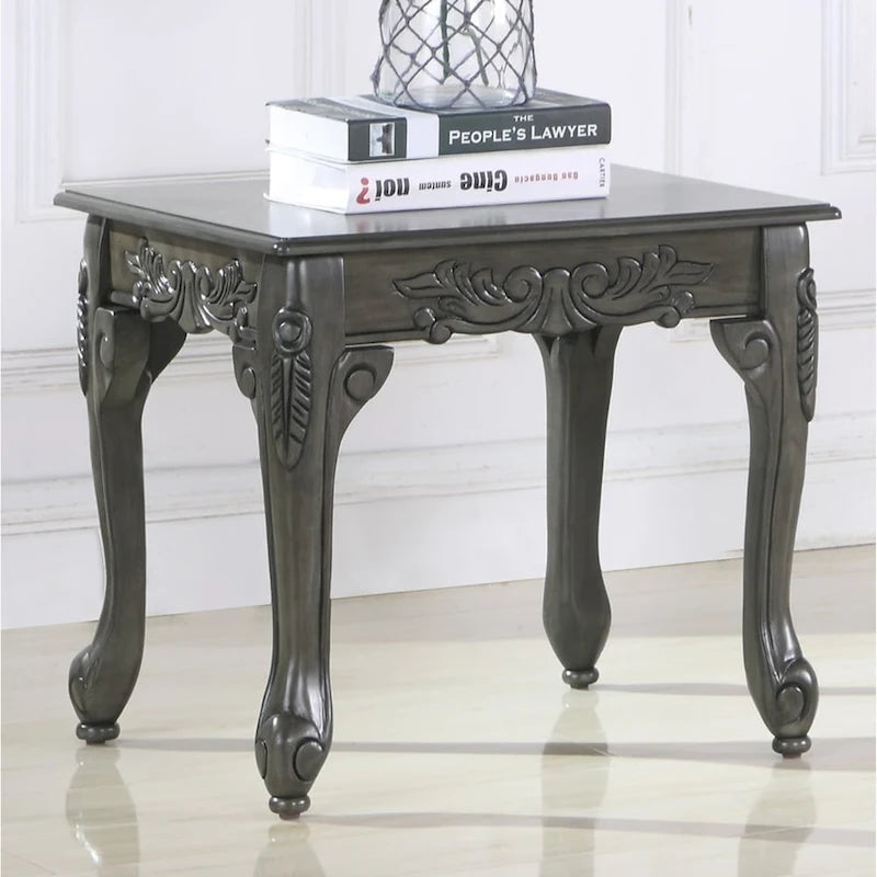 Grey / Cherry Traditional Ornate Resin End Table with Claw Feet