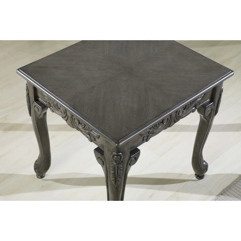 Grey / Cherry Traditional Ornate Resin End Table with Claw Feet