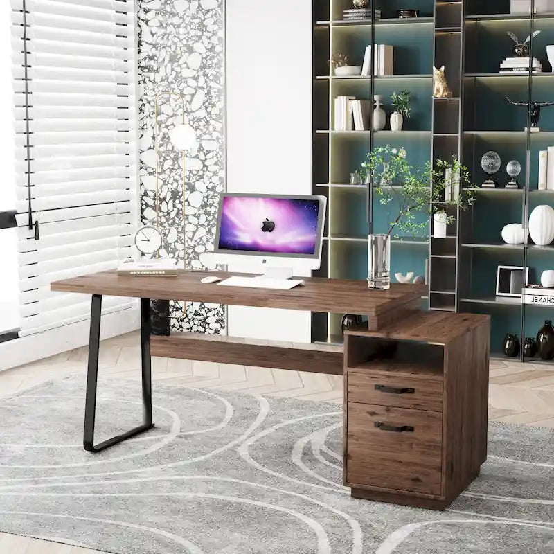 Brown 65-Inch Writing & Computer Desk with 2 Drawers – 1 Person