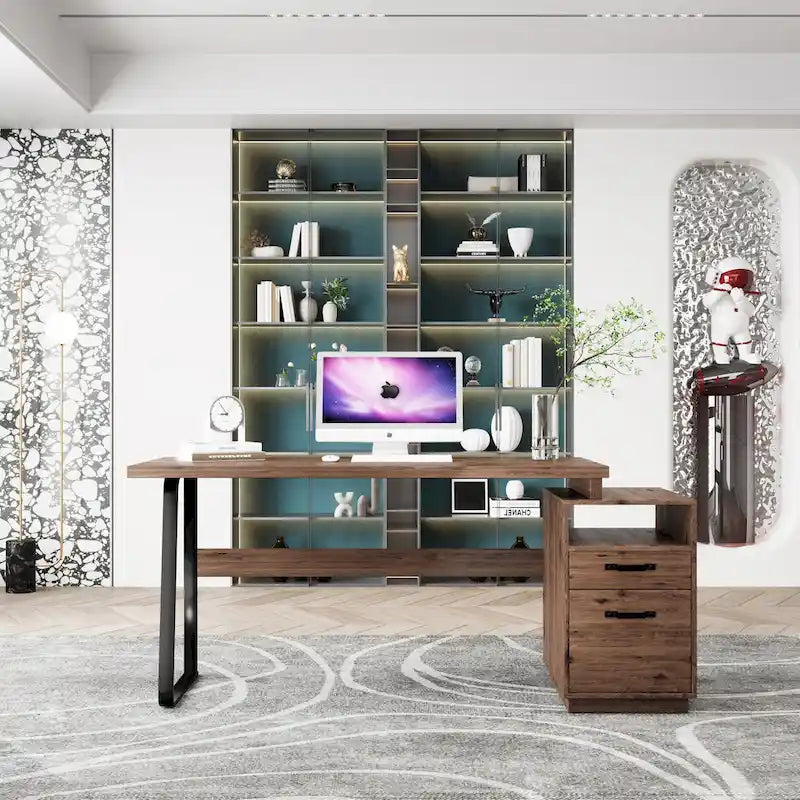 Brown 65-Inch Writing & Computer Desk with 2 Drawers – 1 Person