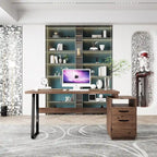Brown 65-Inch Writing & Computer Desk with 2 Drawers – 1 Person