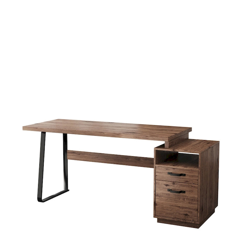 Brown 65-Inch Writing & Computer Desk with 2 Drawers – 1 Person