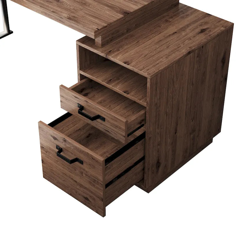 Brown 65-Inch Writing & Computer Desk with 2 Drawers – 1 Person