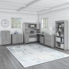 60W L-Shaped Desk & 2-Door Storage Cabinet with File Drawer – Antique White / Gray / Black