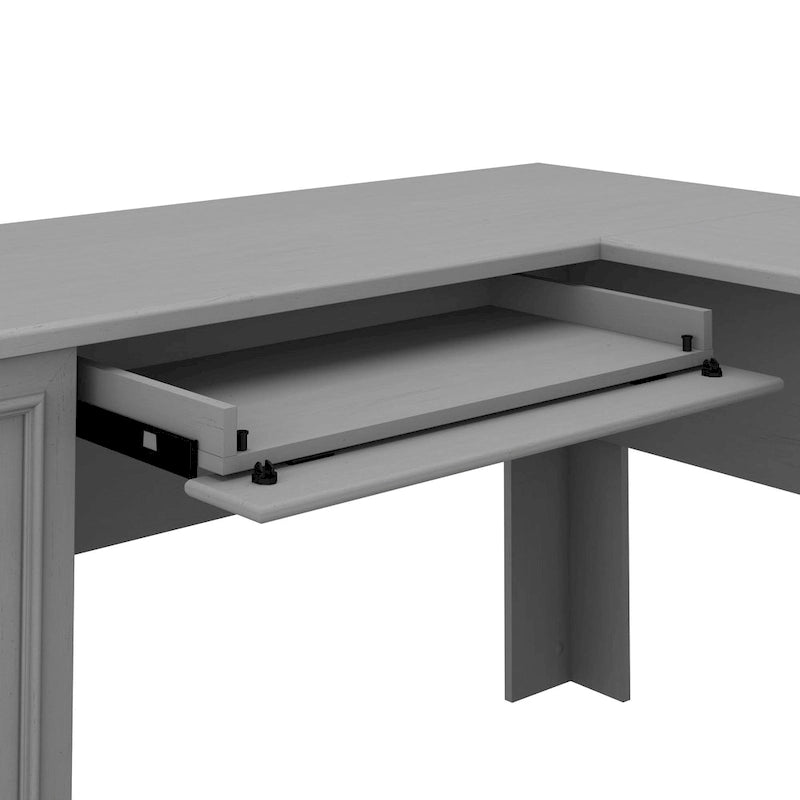 60W L-Shaped Desk & 2-Door Storage Cabinet with File Drawer – Antique White / Gray / Black