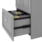 60W L-Shaped Desk & 2-Door Storage Cabinet with File Drawer – Antique White / Gray / Black