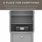 60W L-Shaped Desk & 2-Door Storage Cabinet with File Drawer – Antique White / Gray / Black