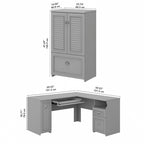 60W L-Shaped Desk & 2-Door Storage Cabinet with File Drawer – Antique White / Gray / Black
