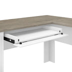 60W L-Shaped Desk & 2-Door Storage Cabinet with File Drawer – Antique White / Gray / Black