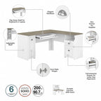 60W L-Shaped Desk & 2-Door Storage Cabinet with File Drawer – Antique White / Gray / Black