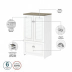 60W L-Shaped Desk & 2-Door Storage Cabinet with File Drawer – Antique White / Gray / Black