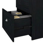 60W L-Shaped Desk & 2-Door Storage Cabinet with File Drawer – Antique White / Gray / Black