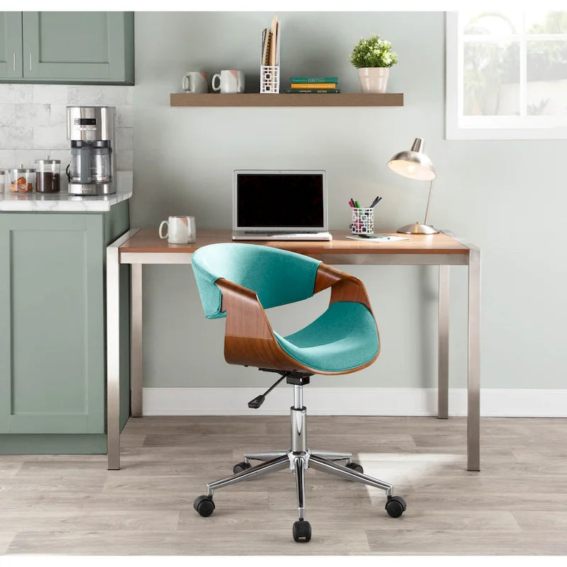 Mid-Century Modern Swivel Office Chair – Cream / Teal / Orange – 1 Person