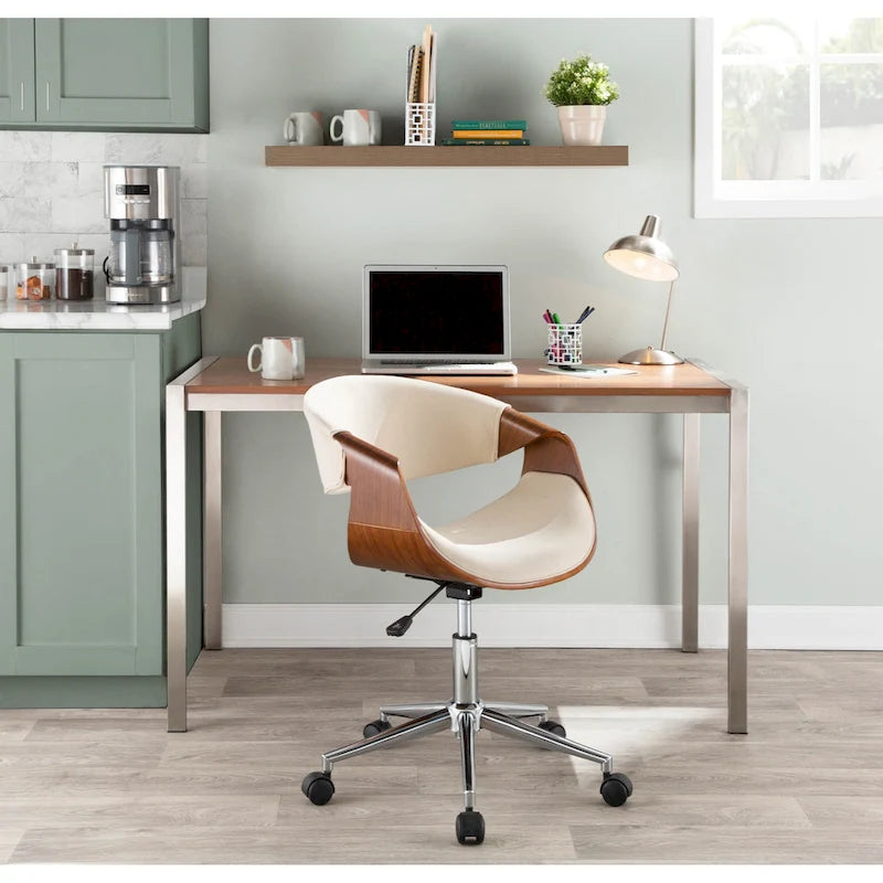 Mid-Century Modern Swivel Office Chair – Cream / Teal / Orange – 1 Person