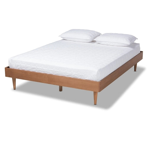 Ash Walnut Mid-Century Modern Wood Bed Frame with Tapered Legs – Full / Queen / King – 2 Person