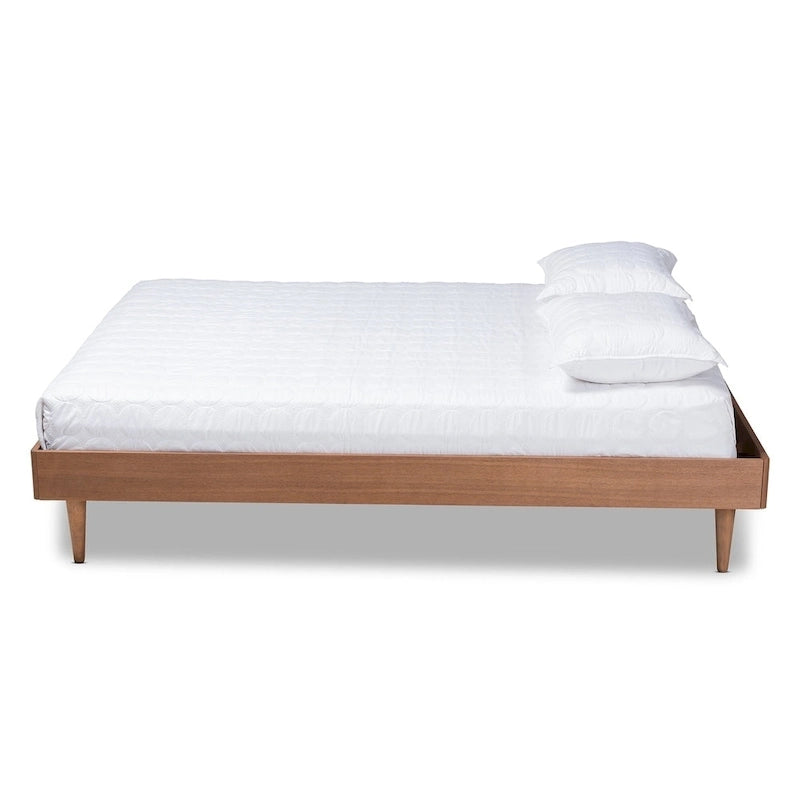 Ash Walnut Mid-Century Modern Wood Bed Frame with Tapered Legs – Full / Queen / King – 2 Person